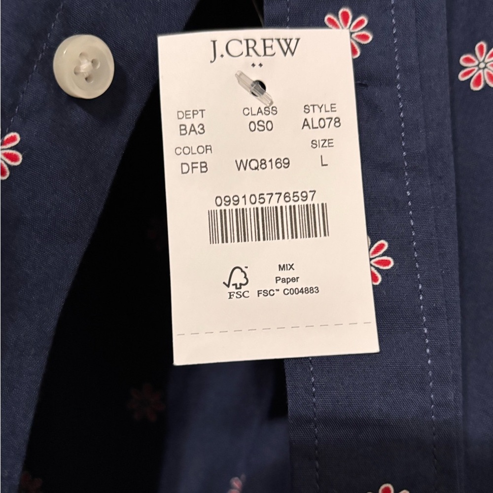 J. Crew Blue Shirt with Red Floral Design